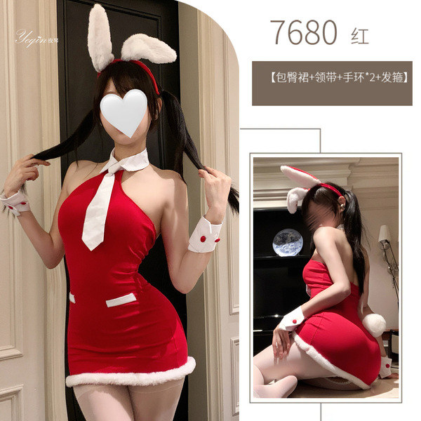 Yeqin Sexy Christmas Bodycon Dress - Pure Temptation Holiday Lingerie Outfit for New Year Date Nights - Red pencil skirt