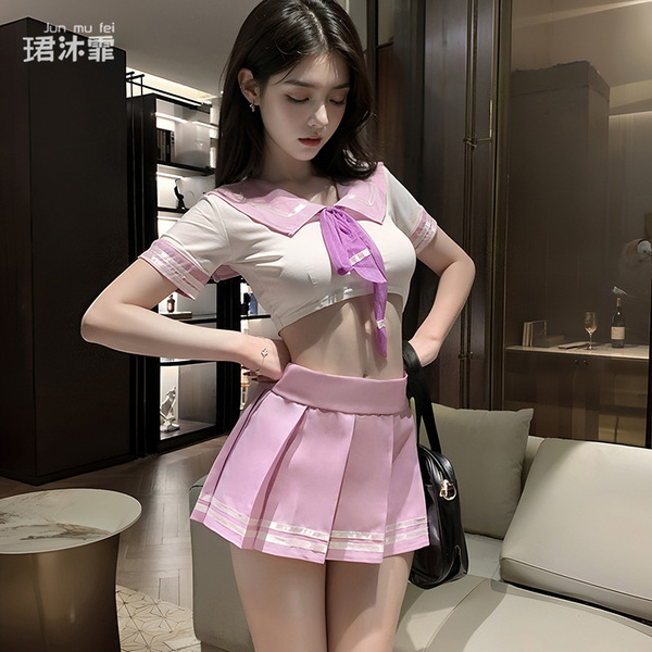 Sexy Student Uniform Lingerie Set - Busty Jk Style Sailor Outfit for Role Play & Cosplay - Rose Red (Innocent Schoolgirl Set)
