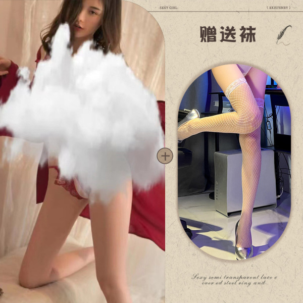 Qingran Sexy Lace Bodysuit for Women – Alluring Sheer Uniform Set with Cut-Out Details & Sensual Design - Red + Red Jacket + White Fishnet Stockings
