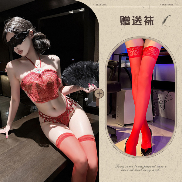 Mannye Qing QQ Lingerie Set - Red Ancient Chinese Style Busty Bodice & Matching Bottoms, Sexy Sleepwear for Date Night - Red suit + red stockings
