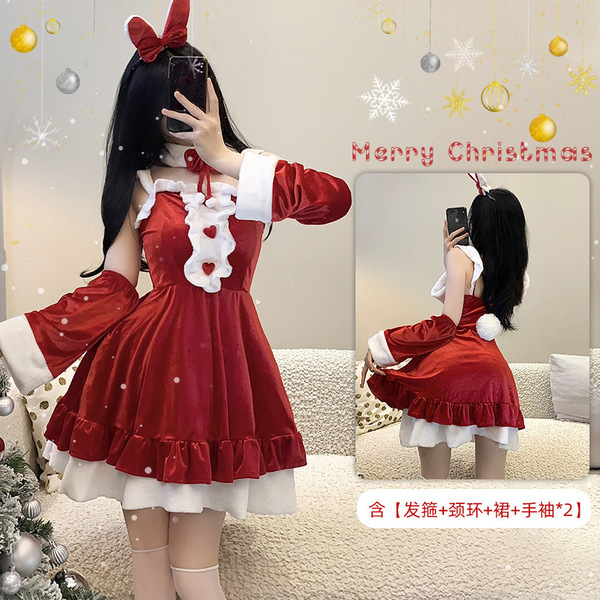 Red Lingerie Set 2025 New Year Outfit - Sexy Christmas Costume Sleepwear for Small Bust & Plus Size Women - S1 Red + W3 White