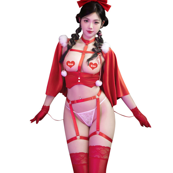 Red sexy bodysuit set - new year lingerie outfit for women, featuring tight alluring bodysuit with seductive style, perfect f...