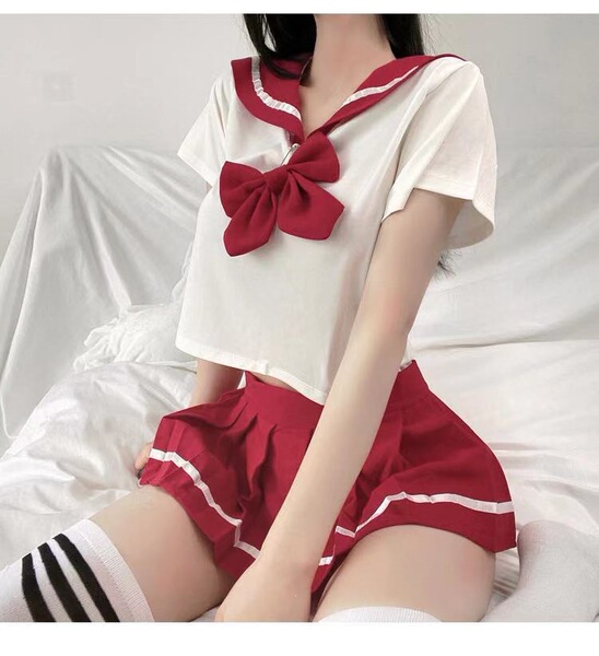 Mannye Qing Sexy Lingerie Set - Cute Schoolgirl JK Uniform Skirt, Seductive & Trendy Outfit for Women - Red (socks not included)