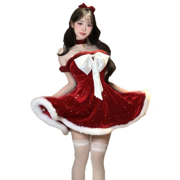 Red sparkly sexy new year dress - sweet & spicy holiday lingerie mini dress with strapless bodice