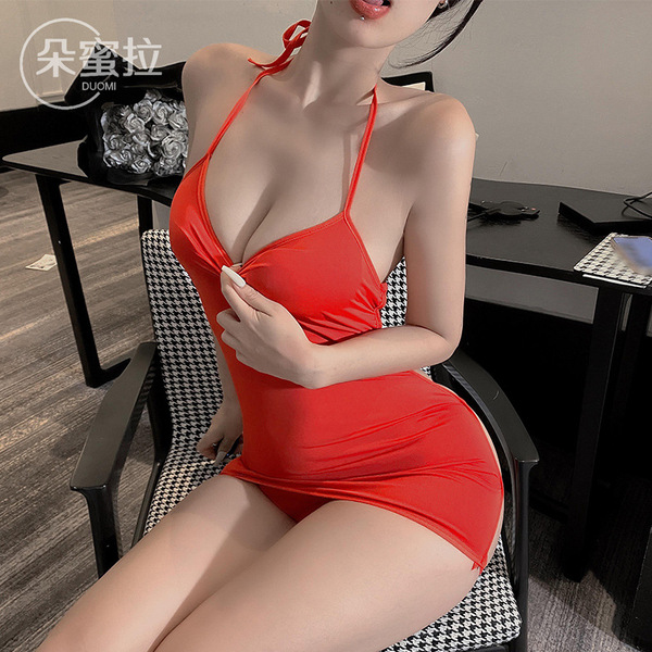 Domeilado Sexy Sheer Lace Bunny Girl Apron Costume - Seductive Role Play Outfit with Underwire Bra - Burgundy suit