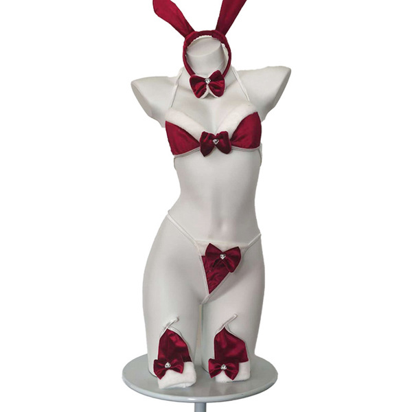 Red velvet bunny costume set featuring sexy christmas rabbit girl lingerie with bunny ears and bow details, perfect for role ...