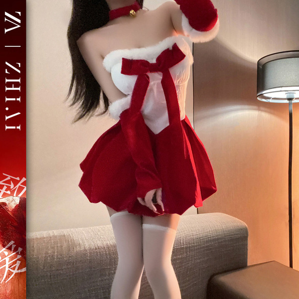 Sexy red velvet christmas lingerie set with bow detail, perfect holiday costume for cosplay and parties