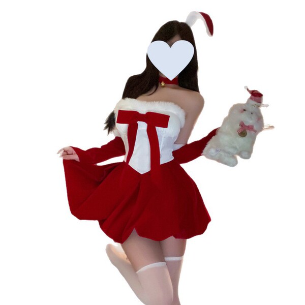 Red velvet christmas lingerie set - sexy & sweet womens holiday costume outfit for cosplay & parties, featuring festive red a...