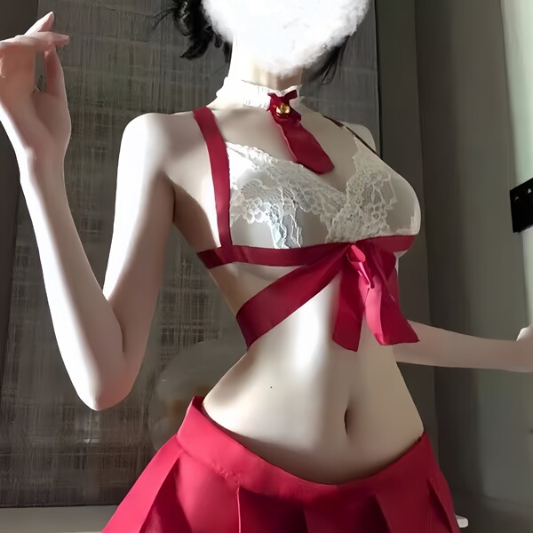 Sexy Sailor Uniform Lingerie Set - Cute Pure & Tempting Student Style Cosplay Outfit for Women - Red suit + white bow-tie socks
