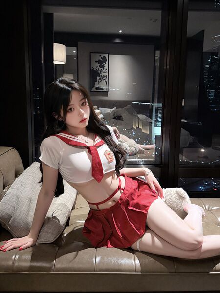 Pure & Tempting JK Uniform Set - Sailor Style Skirt Outfit for Cosplay, Role Play & Lingerie - Red and white outfit (socks not included)
