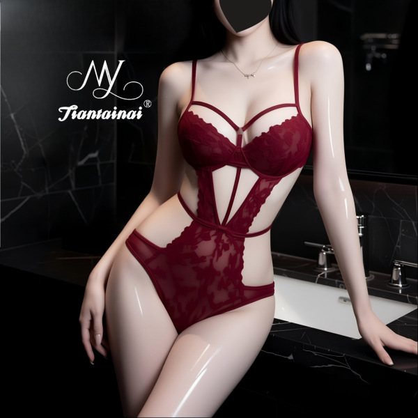 Pure & Seductive Lace Lingerie Set - Sexy Sheer Plus Size Intimate Outfit for Women - Claret