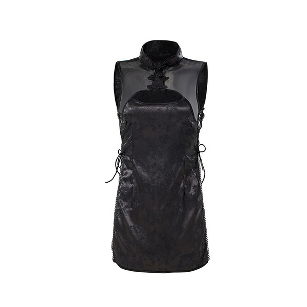 Retro chinese qipao lingerie set - sexy high-slit, lace-up, sheer bodysuit sleepwear for women