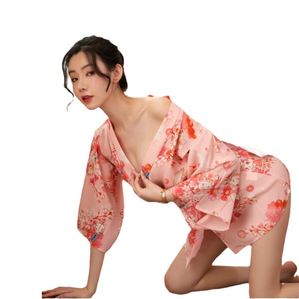 Elegant retro kimono-style lace robe featuring open front, sheer sleeves, and waist cinching design, perfect for a sexy look ...