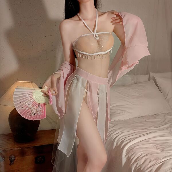 Retro pearl belly dance chemise set - sheer lace sleepwear & exotic temptation lingerie ensemble featuring delicate lace deta...