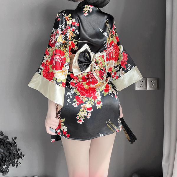 Rinlinx japanese kimono lingerie set featuring vibrant floral patterns, perfect for cute and playful role play outfits for wo...