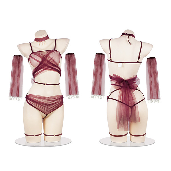 Romantic chinese-inspired lingerie set featuring seductive hanfu-style design with sheer fabric and elegant detailing, perfec...