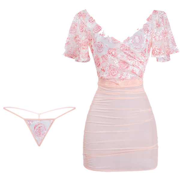Rose pure & alluring sheer lace sleep dress - sexy deep v bodycon nightgown for women, featuring delicate floral lace and sof...