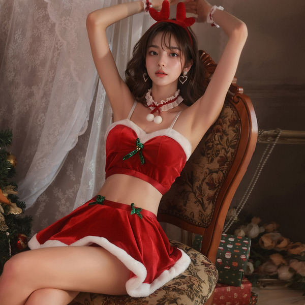 Sexy rudolph christmas lingerie set featuring festive red and white colors, perfect for holiday celebrations and new years ev...