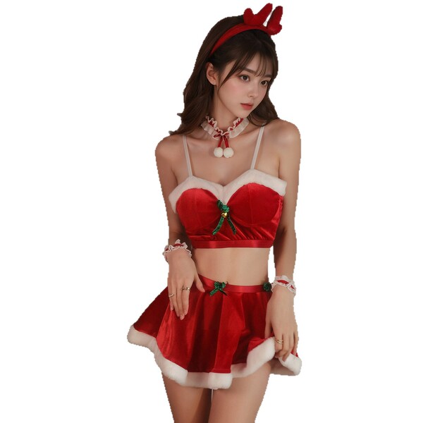 Sexy rudolph christmas lingerie set with reindeer antlers headband, perfect holiday outfit for festive date nights and new ye...