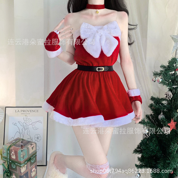 Sexy rudolph-themed christmas outfit with bow detail, perfect for holiday parties and halloween performances