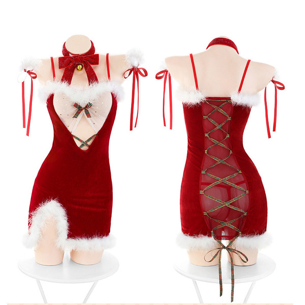 Ruolan christmas sexy lingerie set - no-remove seductive sleepwear for small bust, holiday costume outfit featuring festive r...