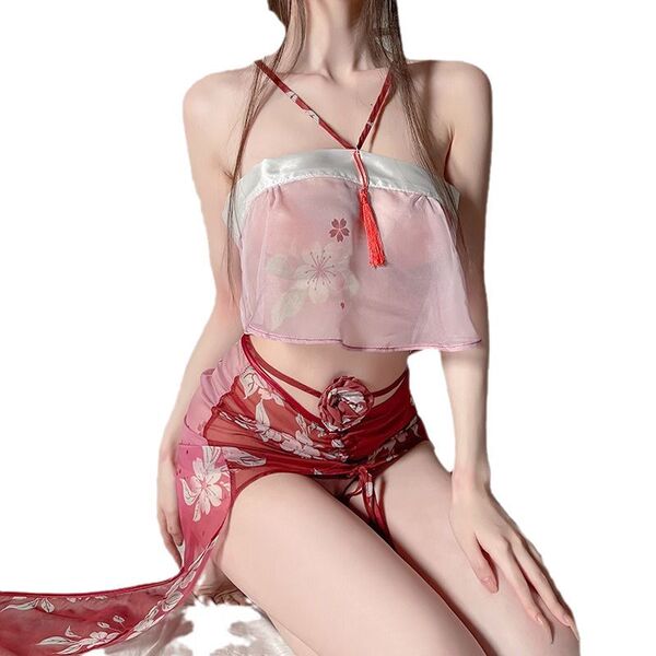 Ruolan sexy chinese-inspired lingerie set featuring sheer hanfu-style doudou and tie-strap skirt, perfect for traditional aes...