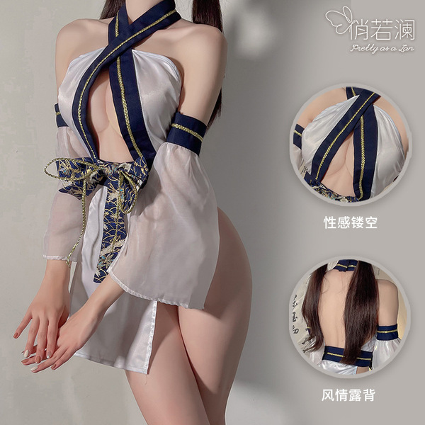 Ruolan sexy oriental lingerie set – japanese-inspired split-back kimono style outfit with cross-neck design
