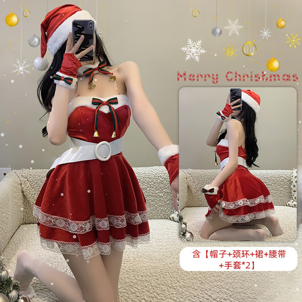 Red Lingerie Set 2025 New Year Outfit - Sexy Christmas Costume Sleepwear for Small Bust & Plus Size Women - S2 Red + W1 White