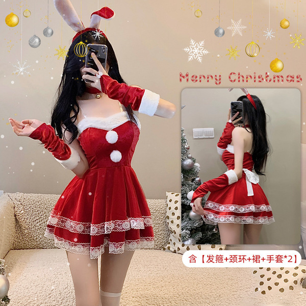 Red Lingerie Set 2025 New Year Outfit - Sexy Christmas Costume Sleepwear for Small Bust & Plus Size Women - S3 Red + W1 White
