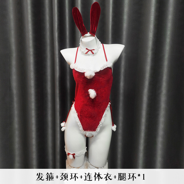 Xianyi Sexy Christmas Bunny Costume Set - Seductive Holiday Lingerie Outfit for Women, Festive Naughty Dress - S33 Red + W1 White