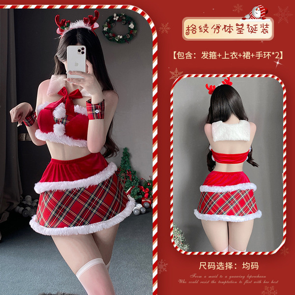 Red Lingerie Set 2025 New Year Outfit - Sexy Christmas Costume Sleepwear for Small Bust & Plus Size Women - S42 Red + W1 White