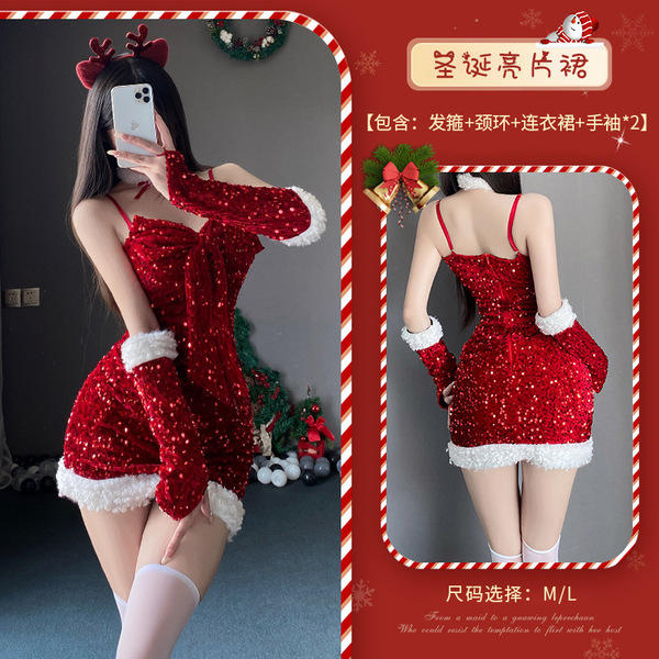 Xianyi Sexy Christmas Bunny Costume Set - Seductive Holiday Lingerie Outfit for Women, Festive Naughty Dress - S47 Red + W1 White