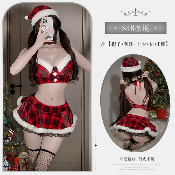 Xianyi Sexy Christmas Bunny Costume Set - Seductive Holiday Lingerie Outfit for Women, Festive Naughty Dress - S48 Red + W2 Black