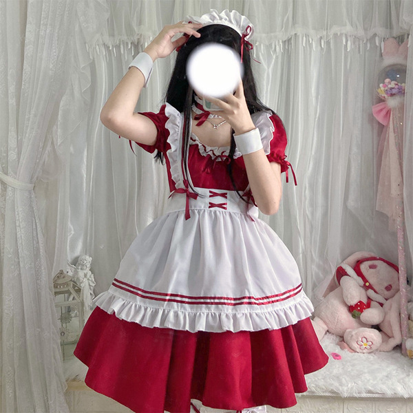 S4xl maid costume cosplay dress - lolita style plus size servant outfit for women, featuring a charming red and white design ...