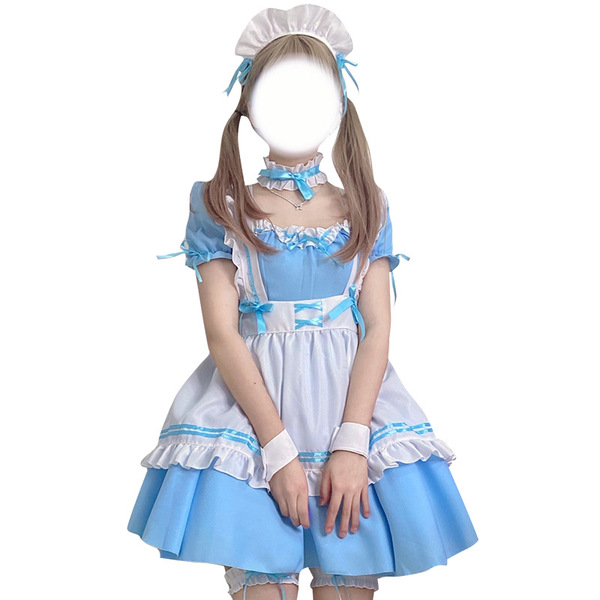 S4xl maid costume cosplay dress - lolita style plus size servant outfit for women, featuring blue and white ruffled design wi...