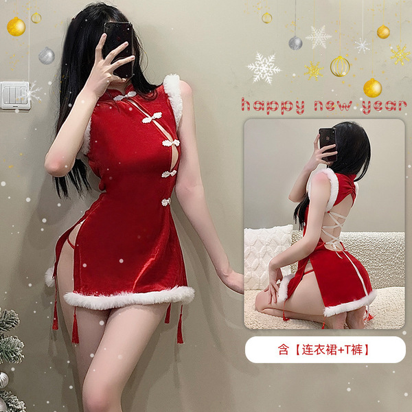 Red Lingerie Set 2025 New Year Outfit - Sexy Christmas Costume Sleepwear for Small Bust & Plus Size Women - S5 Package