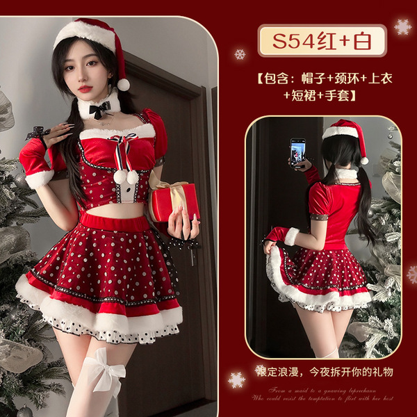 Red Lingerie Set 2025 New Year Outfit - Sexy Christmas Costume Sleepwear for Small Bust & Plus Size Women - S54 Red + W13 White