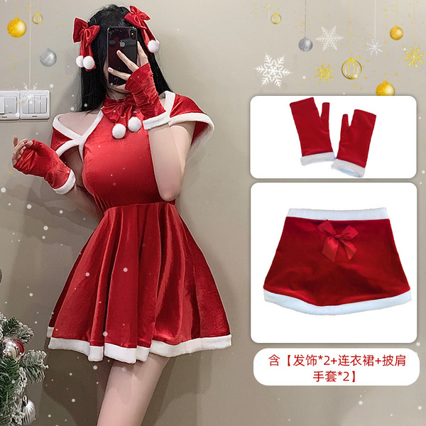 Red Lingerie Set 2025 New Year Outfit - Sexy Christmas Costume Sleepwear for Small Bust & Plus Size Women - S6 Set