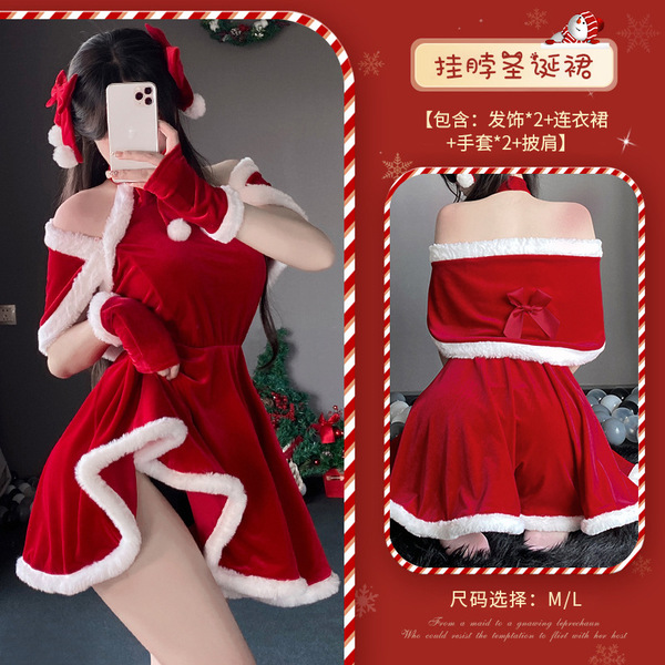 Xianyi Sexy Christmas Bunny Costume Set - Seductive Holiday Lingerie Outfit for Women, Festive Naughty Dress - S6 Set + W1 White