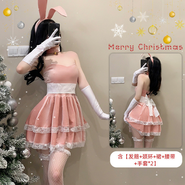 Red Lingerie Set 2025 New Year Outfit - Sexy Christmas Costume Sleepwear for Small Bust & Plus Size Women - S8 Pink + W7 White