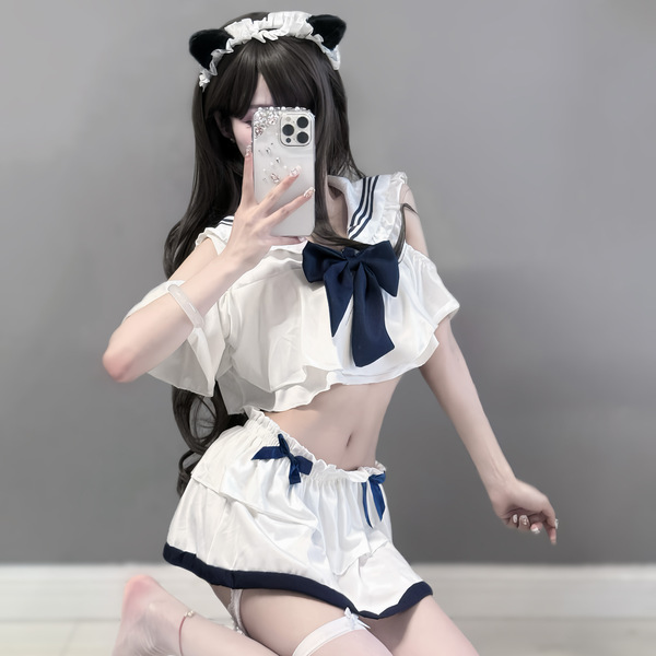 Sailor-style sexy lingerie set - sheer jk uniform costume for women, cute soft girl bedroom outfit