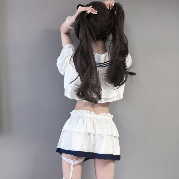 Sailor-style sexy lingerie set - sheer jk uniform costume for women, cute soft girl bedroom outfit