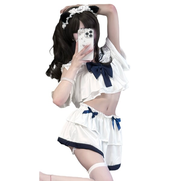 Sailor-style sexy lingerie set - sheer jk uniform costume for women, cute soft girl bedroom outfit