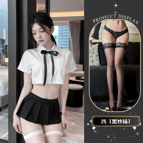 QQNY Pure Allure Sleepwear Set – Elegant Sensual Lingerie for Women, Luxury Bedroom Wear - Sailor uniform + black stockings