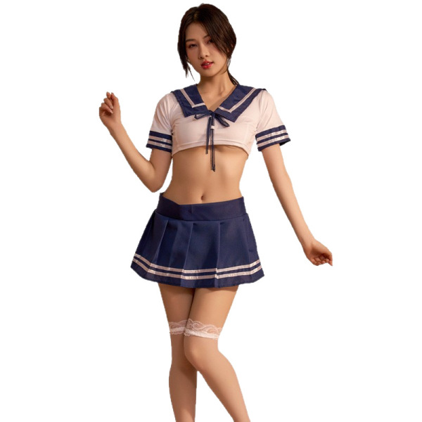 Sexy sailor uniform cosplay set featuring a cute sailor skirt, bow tie, and crop top, perfect for role play and adult enterta...