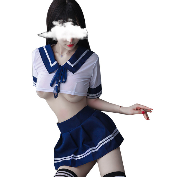 Sailor uniform lingerie set - cute student costume for role play, cosplay & stage performance featuring a sailor-style top wi...