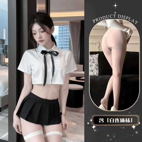 QQNY Pure Allure Sleepwear Set – Elegant Sensual Lingerie for Women, Luxury Bedroom Wear - Sailor uniform + white open-crotch socks
