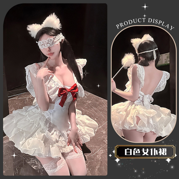QingShe Soft Cute Lingerie Set - Bowknot Maid-Inspired Pure & Tempting Lolita Erotic Underwear for Women - Cherry blossom and jasmine knot~ [Apron + matching tutu]