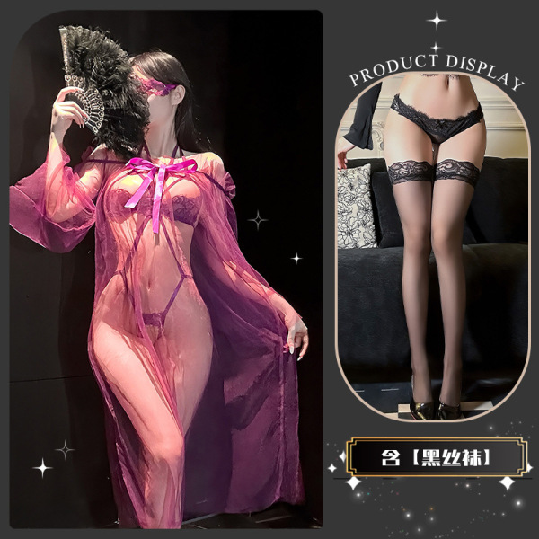 Sensual Lace Lingerie Set with Sheer Mesh & High-End Stockings - Sexy, Playful, Wearable Elegance - Shasha Tea Talk ~ + Black Stockings