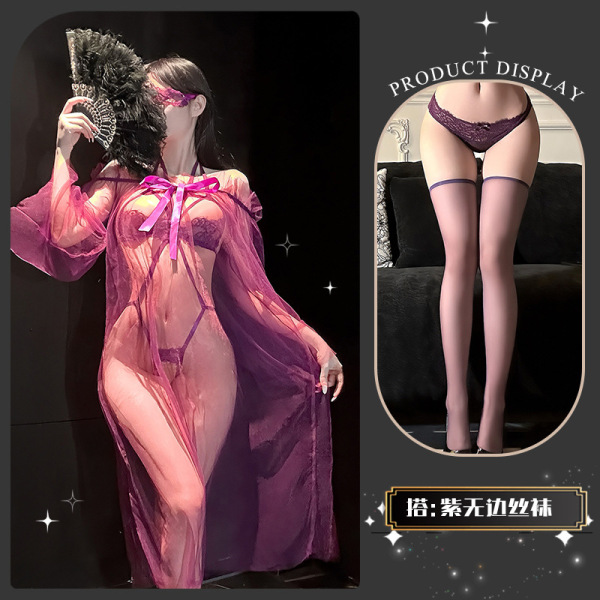 Sensual Lace Lingerie Set with Sheer Mesh & High-End Stockings - Sexy, Playful, Wearable Elegance - Shasha Tea Talk ~ + Purple Boundless Stockings